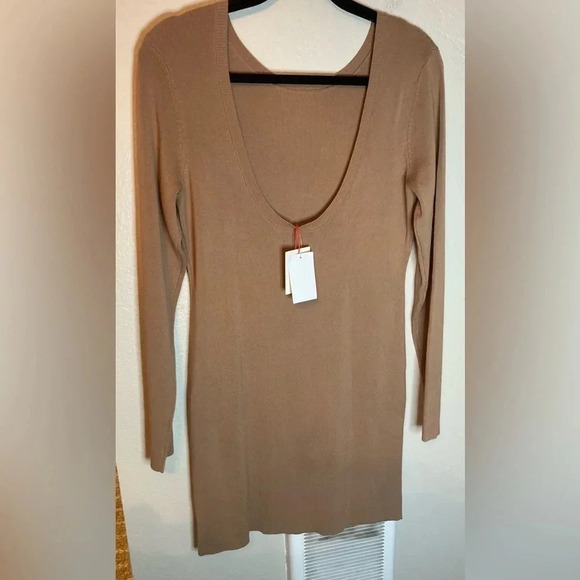 NWT Nordstrom Open Edit Knit Open Back Sweater Dress Size Large Tan Smoke - Picture 5 of 7